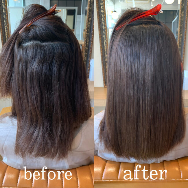 ミディアムロング縮毛矯正のお客様のbeforeAfterヘアスタイル