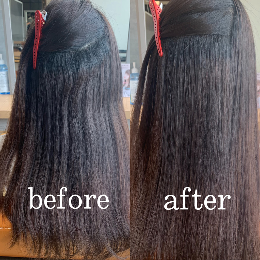 ロングヘア縮毛矯正のお客様のbeforeAfterヘアスタイル