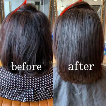 ミディアムヘア縮毛矯正のお客様のbeforeAfterヘアスタイル