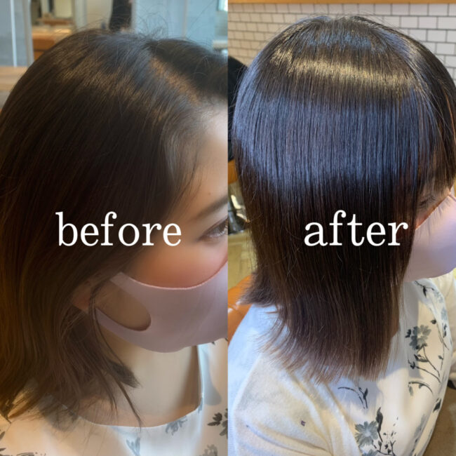 短い髪の縮毛矯正のお客様のbeforeAfterヘアスタイル