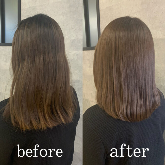 ミディアムロング縮毛矯正のお客様のbeforeAfterヘアスタイル