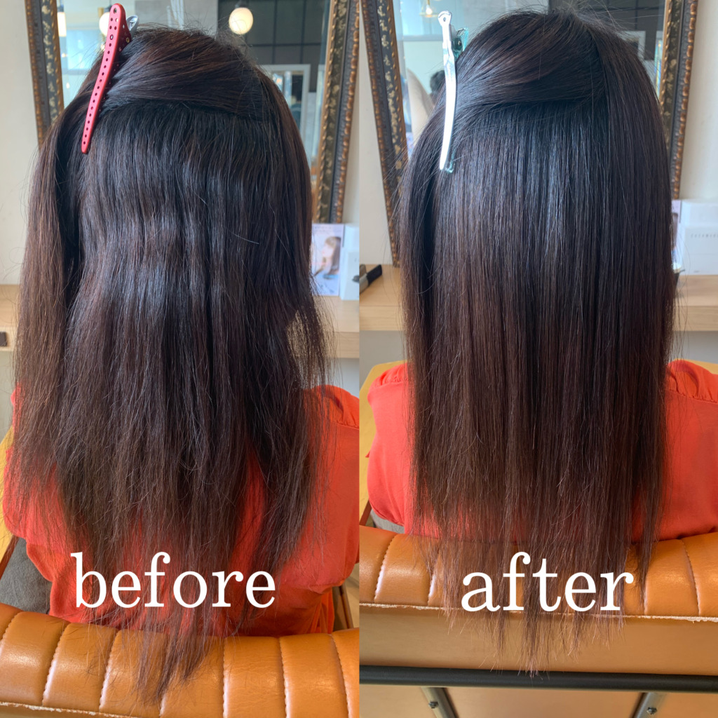 ロングヘア縮毛矯正のお客様のbeforeAfterヘアスタイル