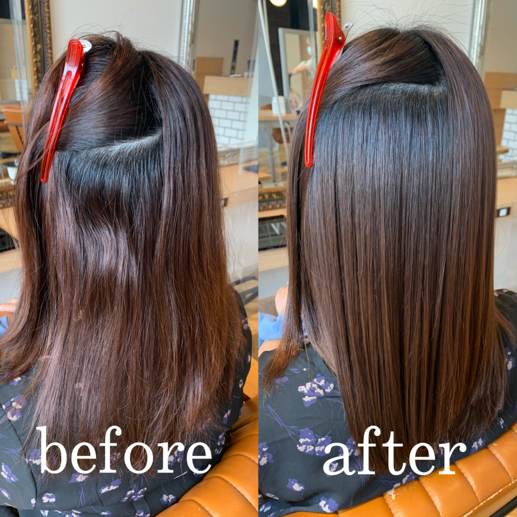 ロングヘア縮毛矯正のお客様のbeforeAfterヘアスタイル