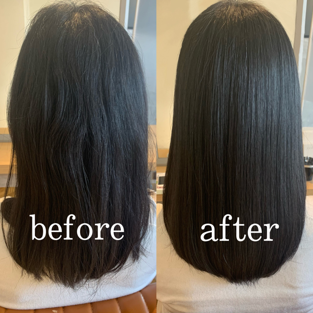 ロングヘア縮毛矯正のお客様のbeforeAfterヘアスタイル